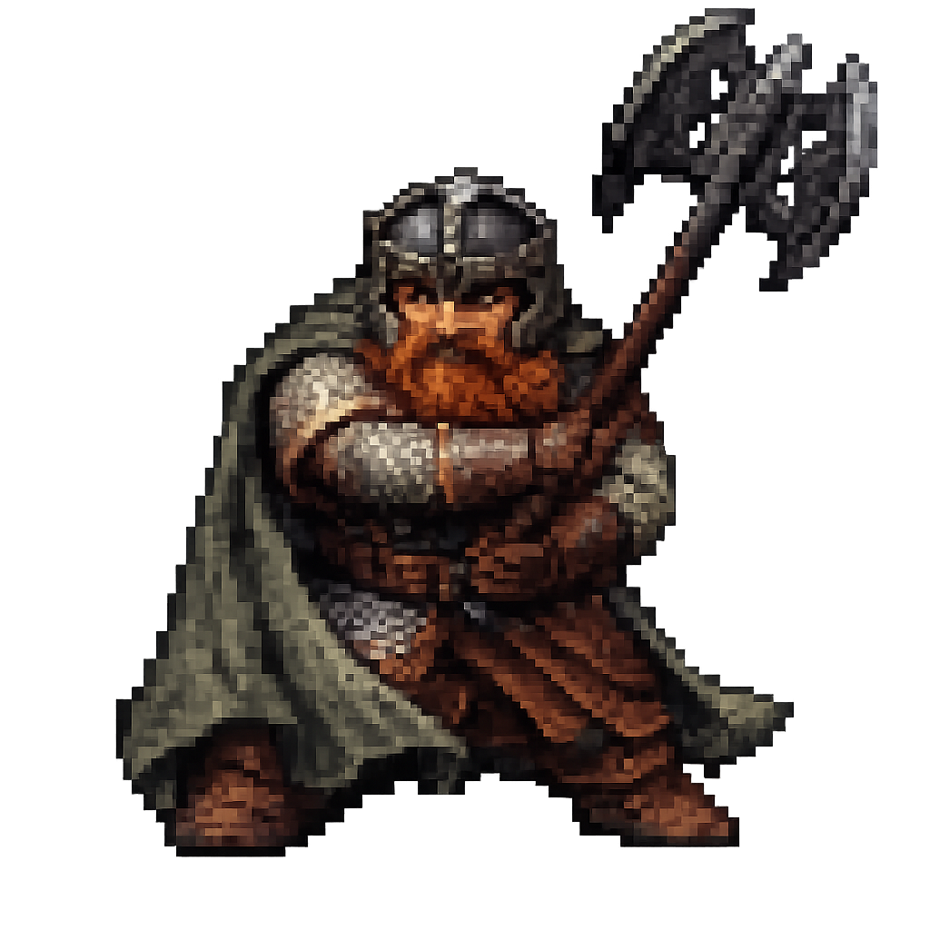Gimli pixel art — Dwarf warrior from Lord of the Rings